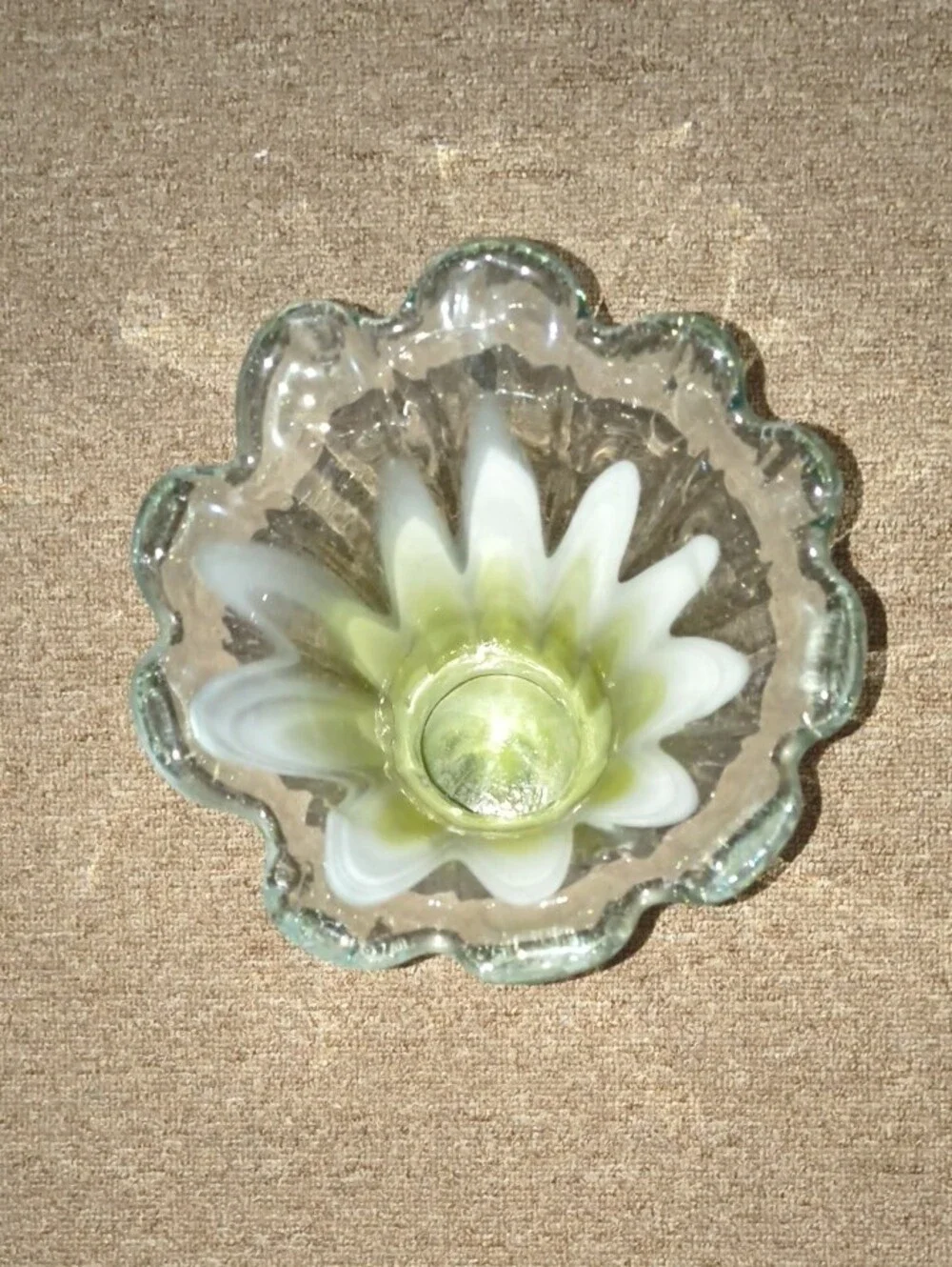 Green and White Art Glass Vase